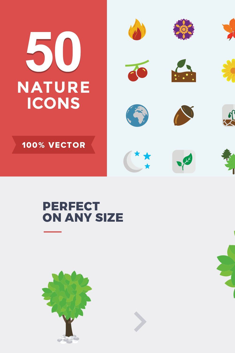 Flat Icons Nature Set pinterest preview image.