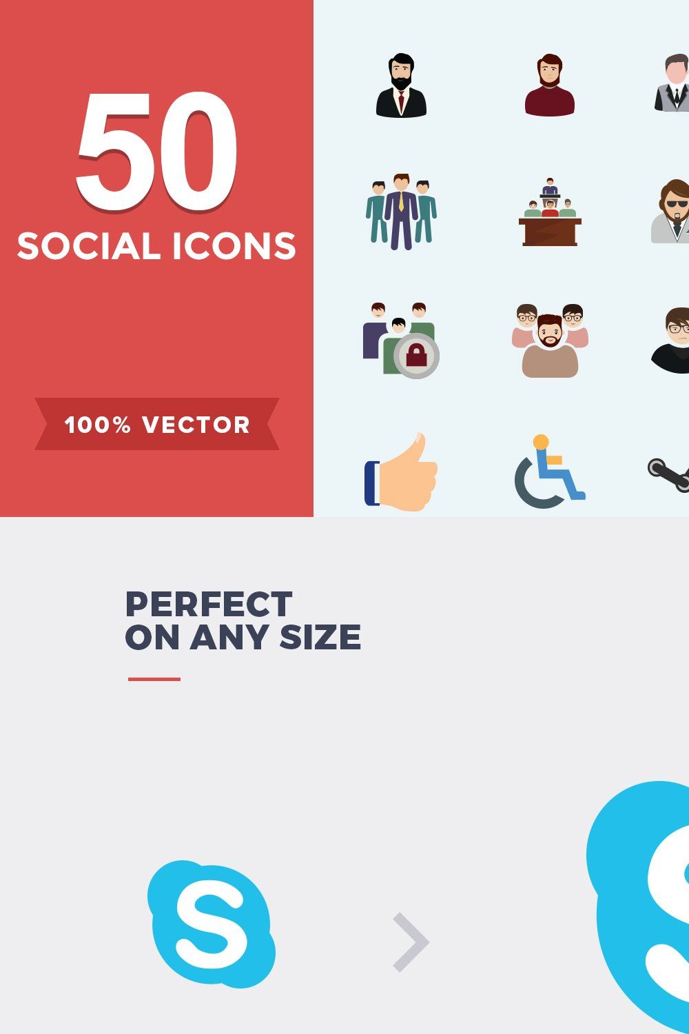 Flat Icons Social Media Set pinterest preview image.