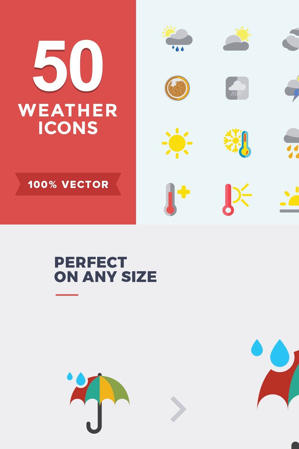 Flat Icons Weather Set pinterest preview image.