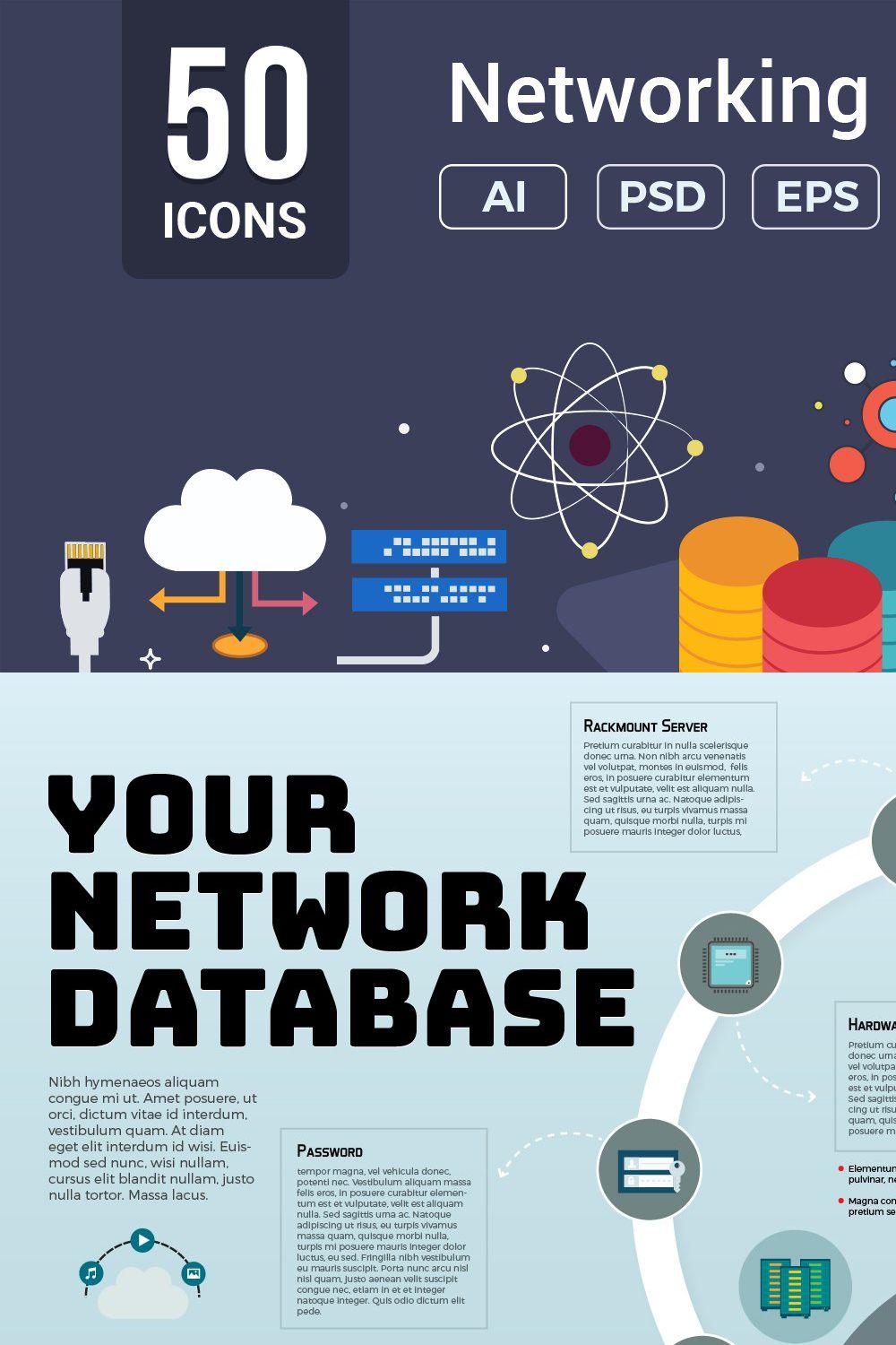Flat Vector Icons Networking Pack V2 pinterest preview image.