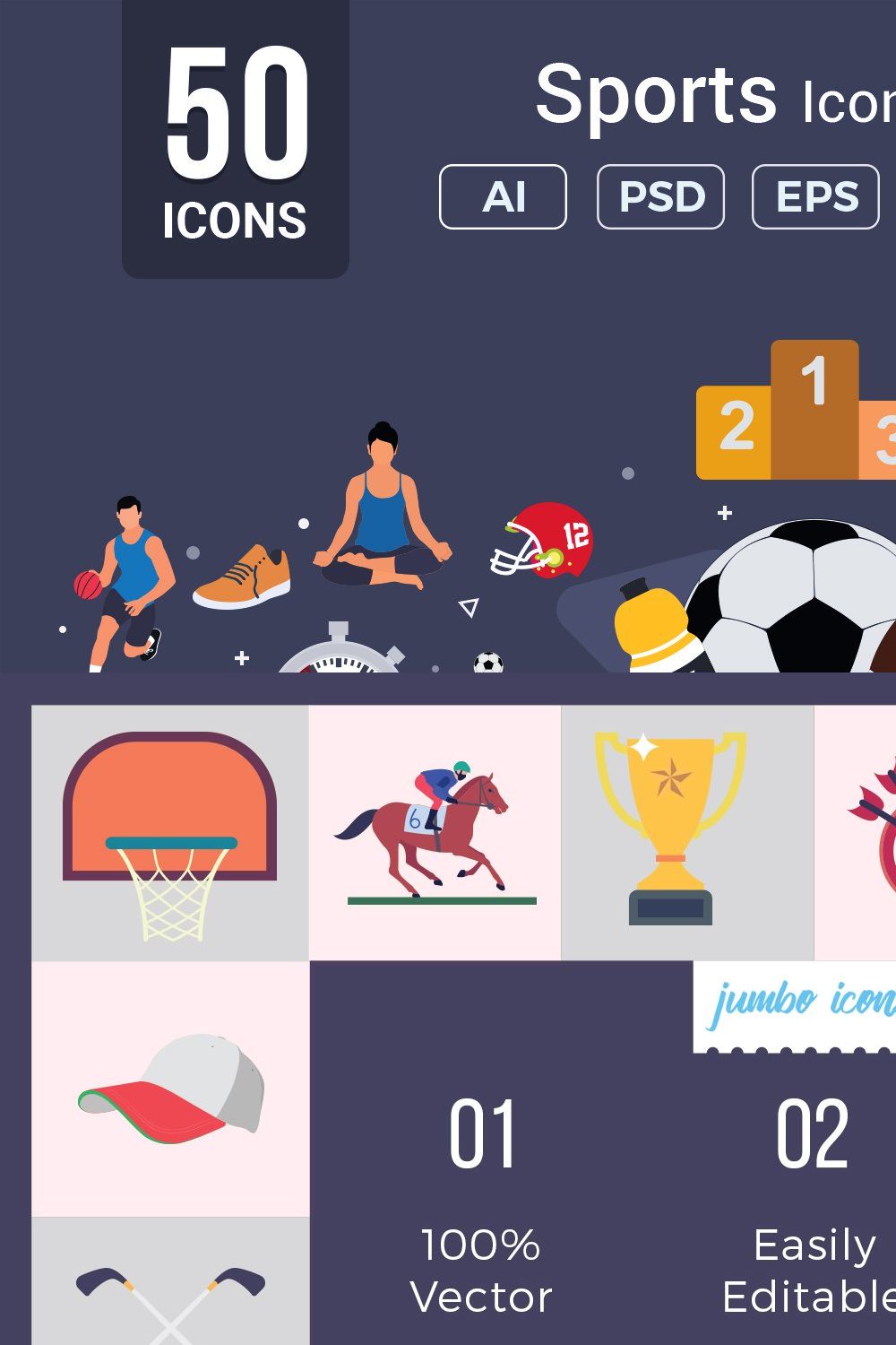 Flat Vector Icons Sports Pack V2 pinterest preview image.