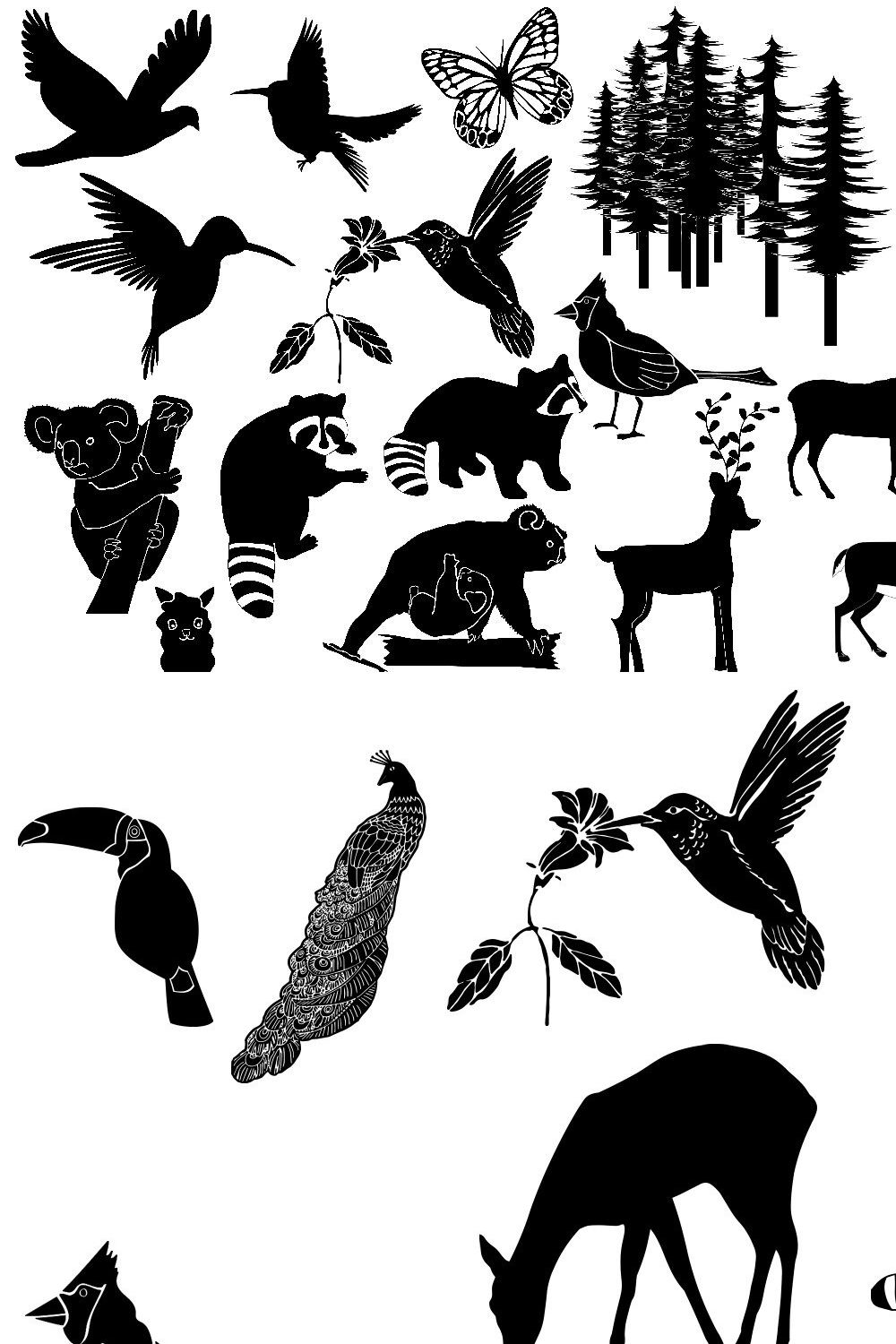 Forest Animal Silhouettes AI EPS PNG pinterest preview image.