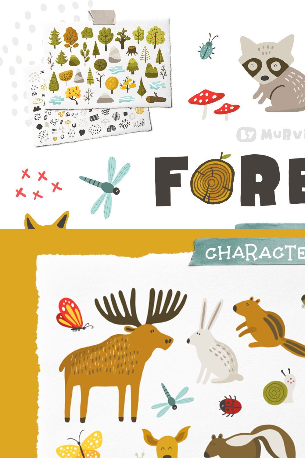 Forest animals collection pinterest preview image.