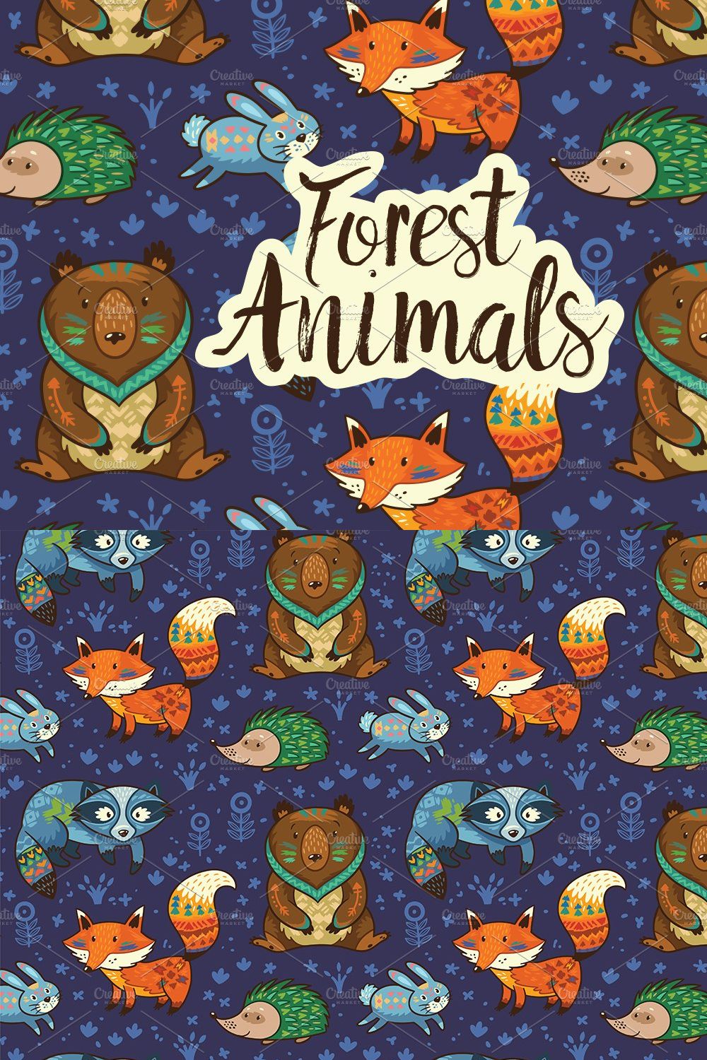 Forest animals pattern pinterest preview image.