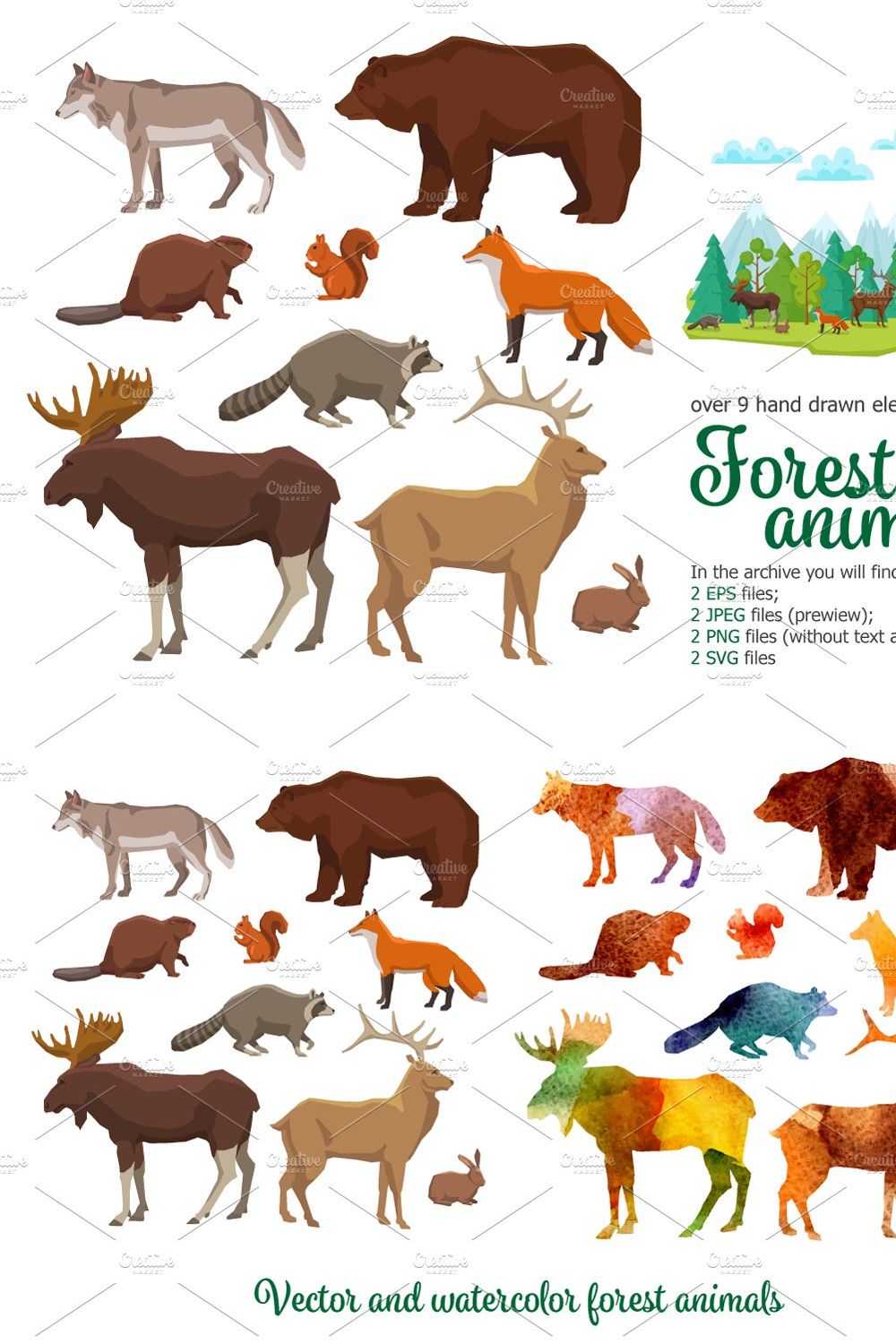 Forest Animals Set pinterest preview image.