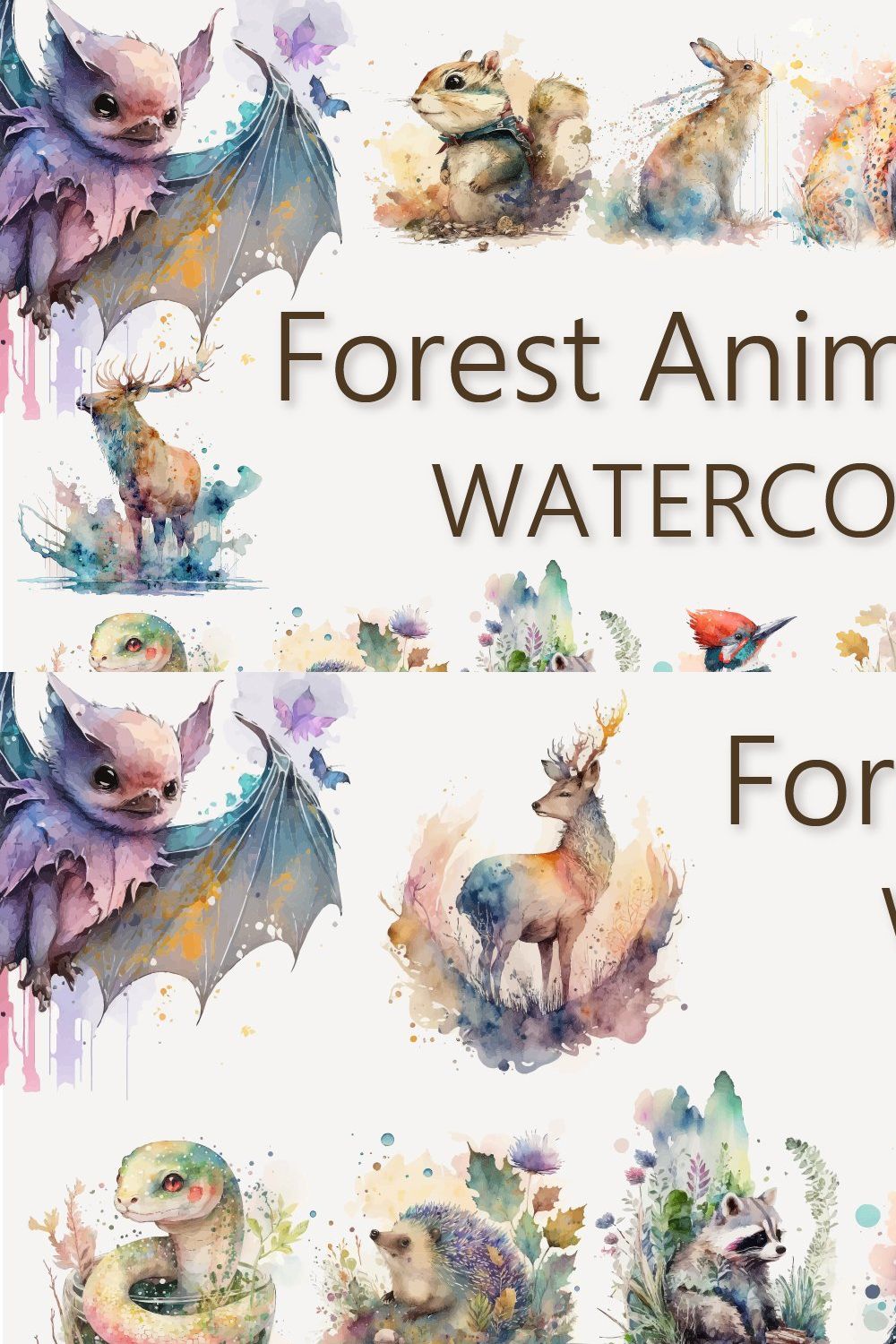 Forest animals set. Woodland fauna pinterest preview image.