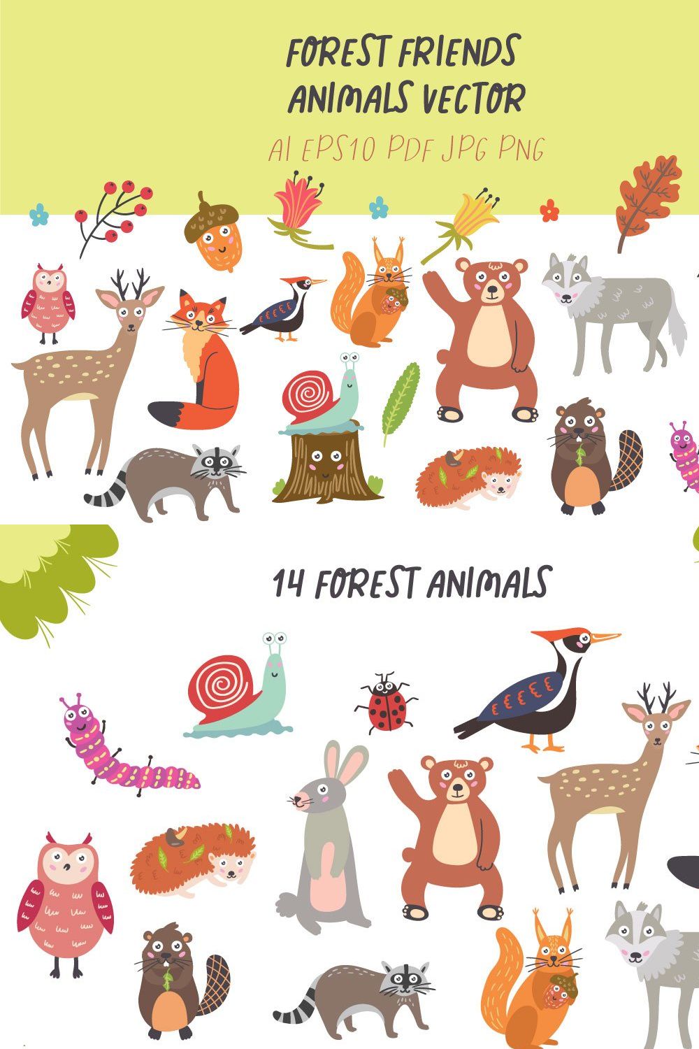 Forest Friends Animals Vector pinterest preview image.