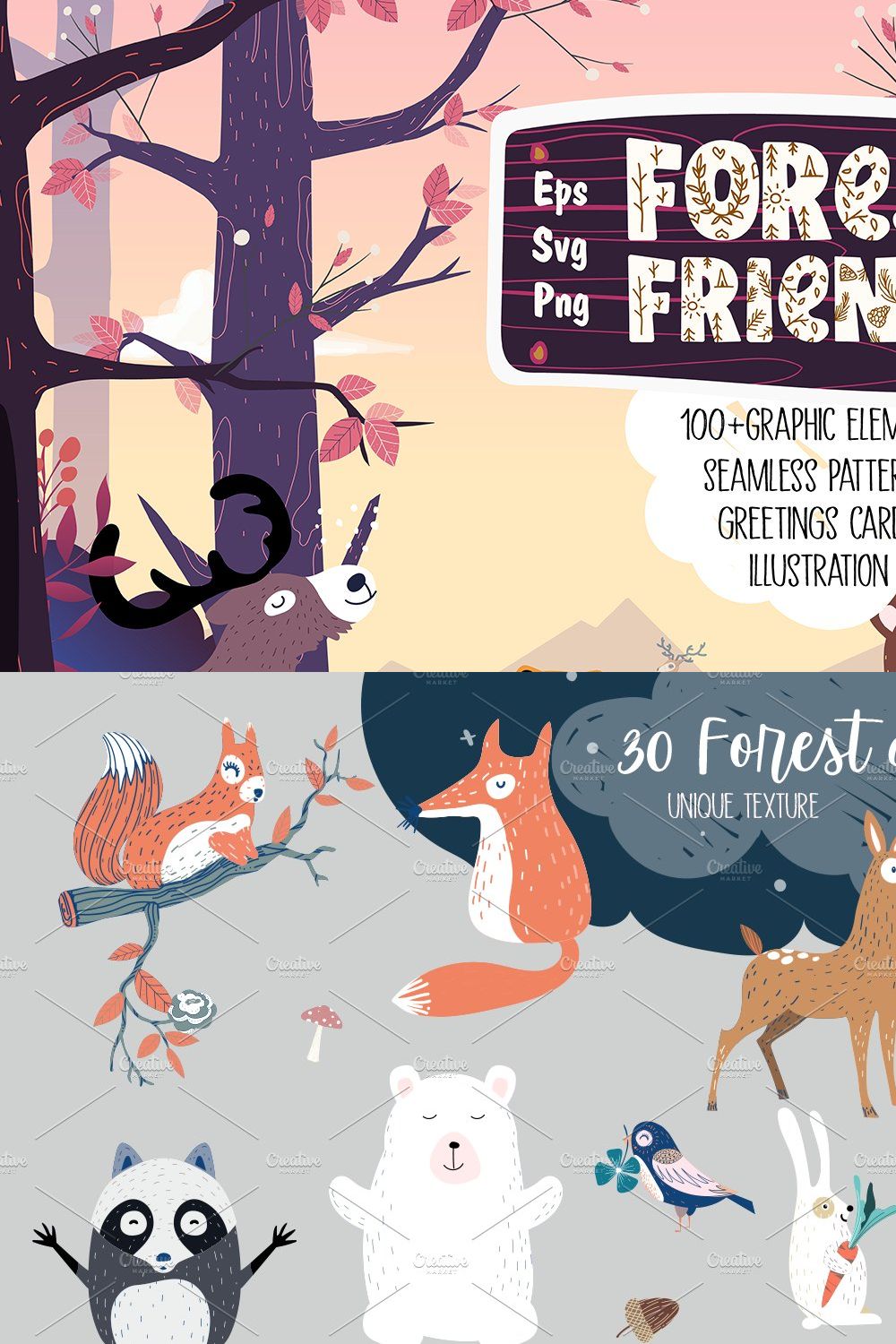 Forest Friends Graphic Pack pinterest preview image.