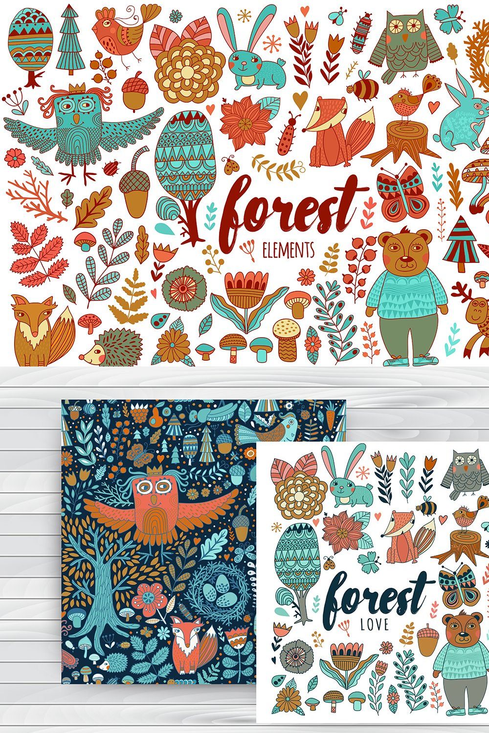 Forest handrawn doodle collection pinterest preview image.