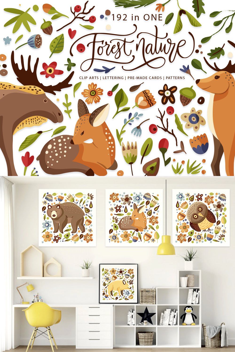 Forest Nature. Animal & Flora Set. pinterest preview image.