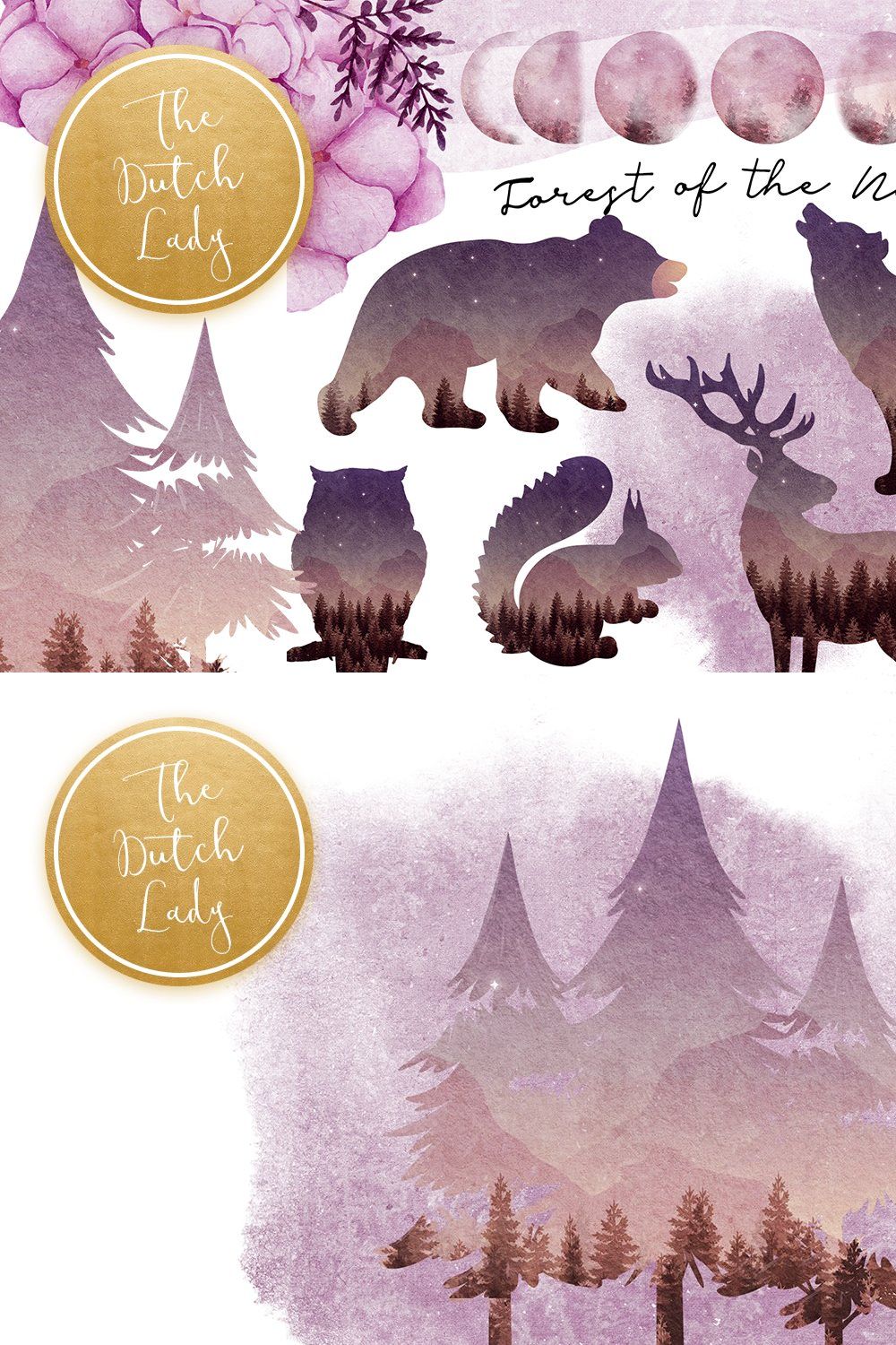 Forest Nighttime Clipart Set pinterest preview image.