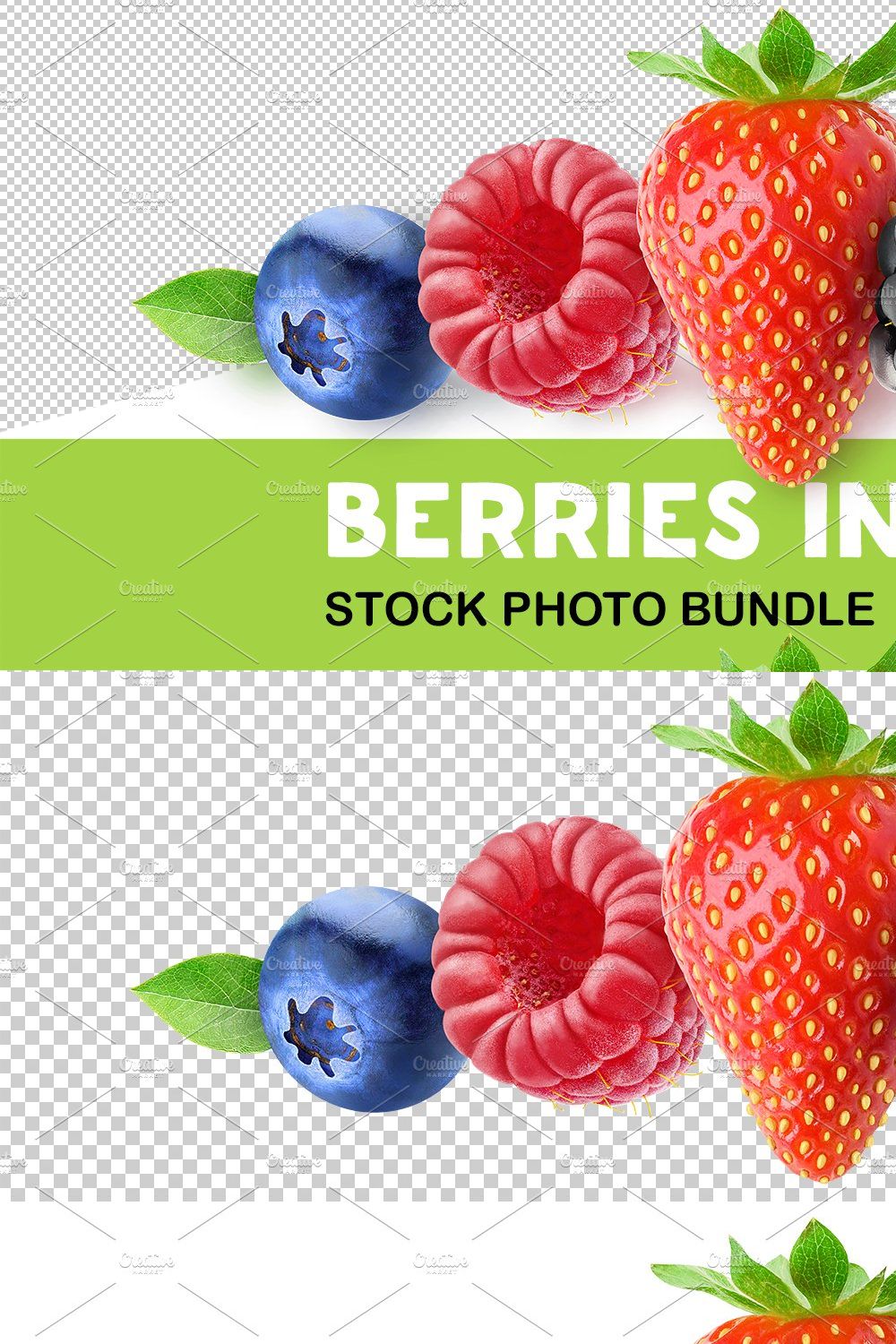 Fresh berries in a line pinterest preview image.
