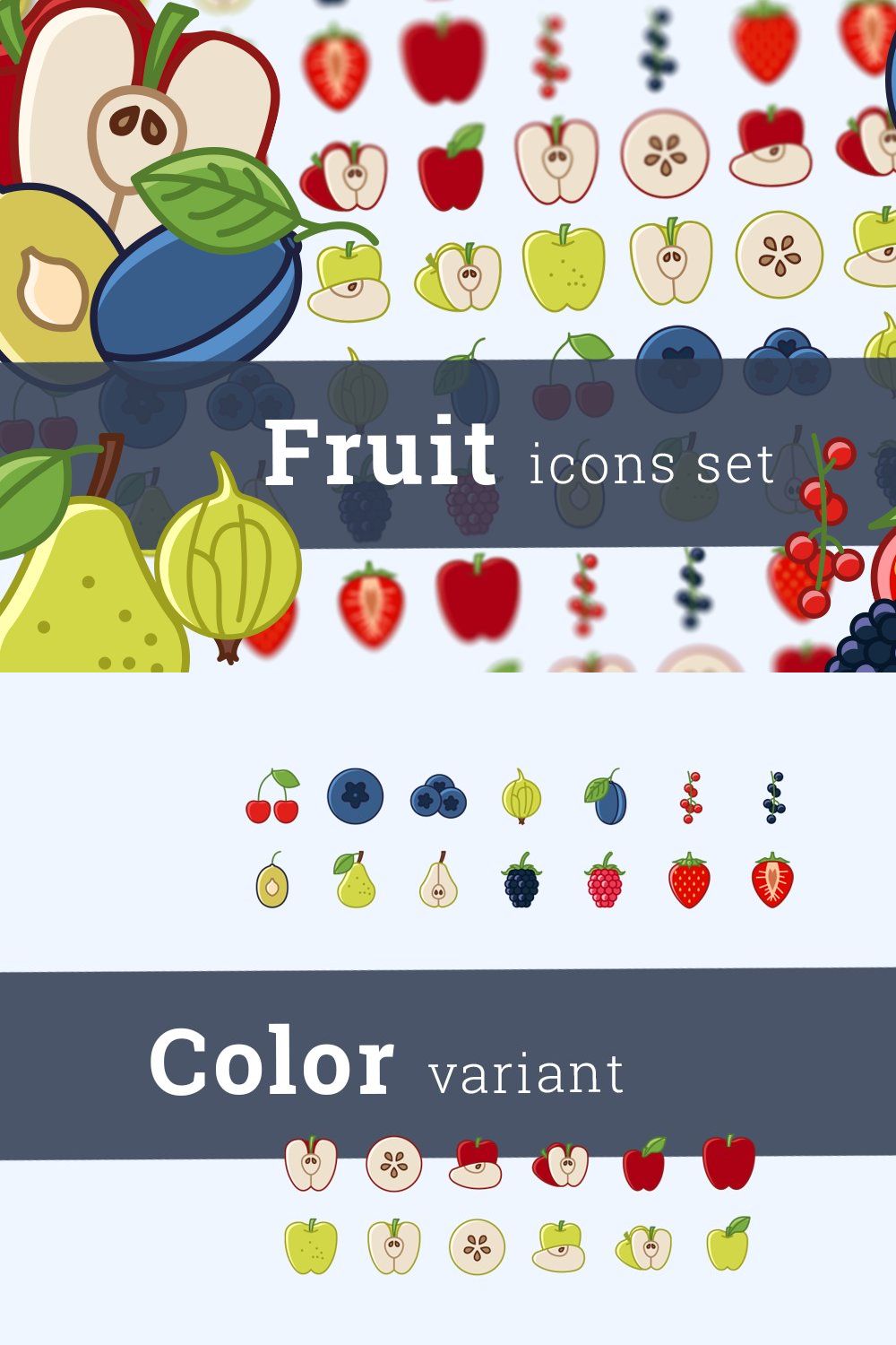 Fruit icons (26 + 18) pinterest preview image.