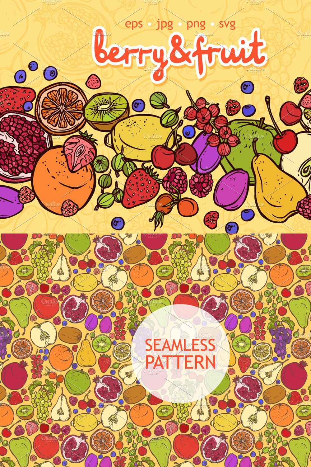 Fruit&Berry Sketch Style pinterest preview image.