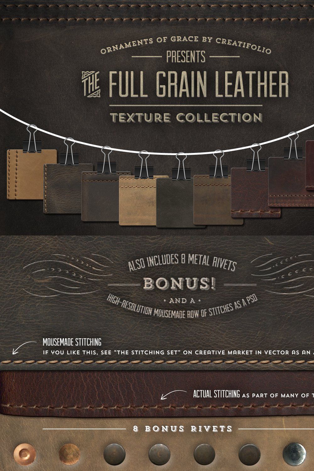 Full-Grain Leather Textures - PNGs pinterest preview image.