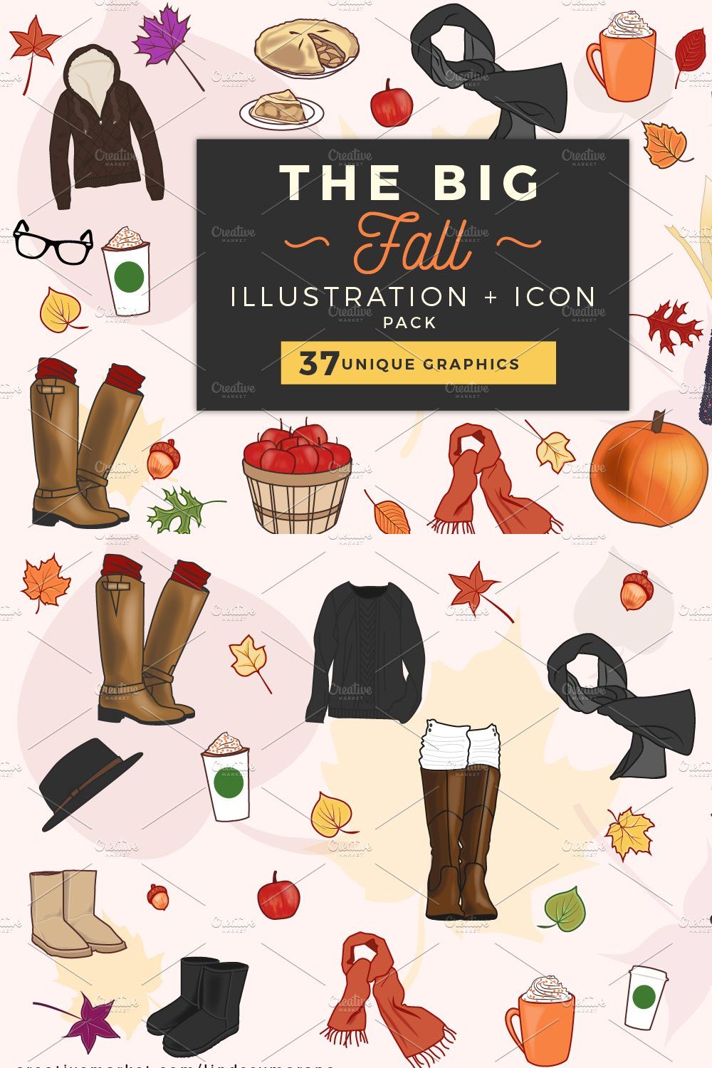 Fun Fall Illustrations + Icons pinterest preview image.