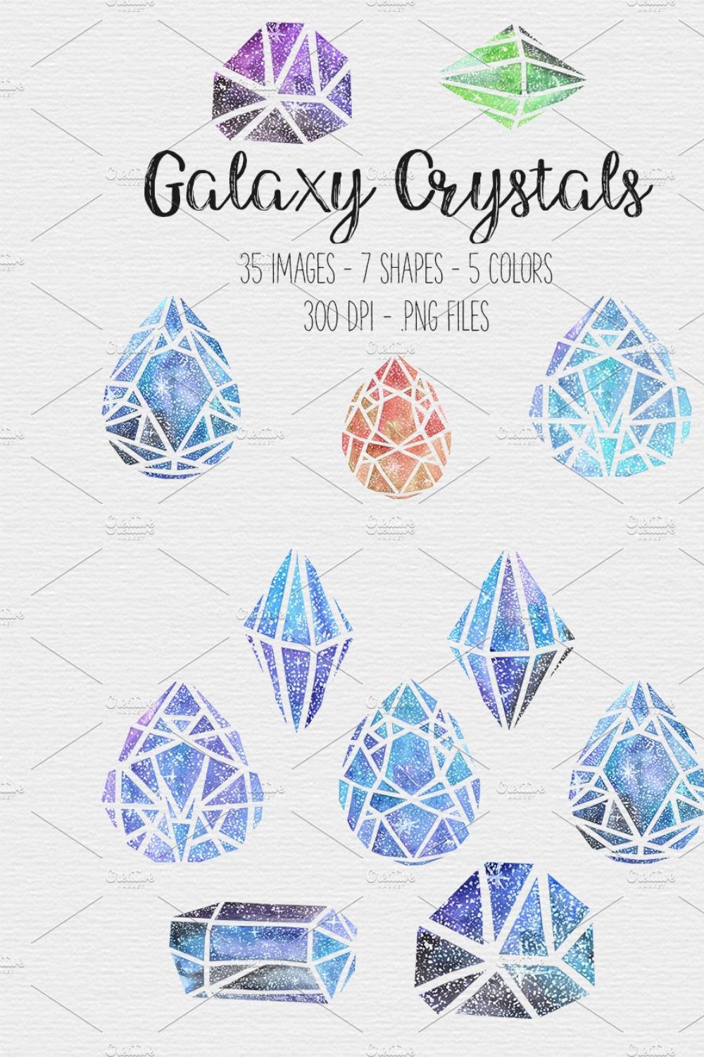 Galaxy Watercolor Crystal Clipart pinterest preview image.