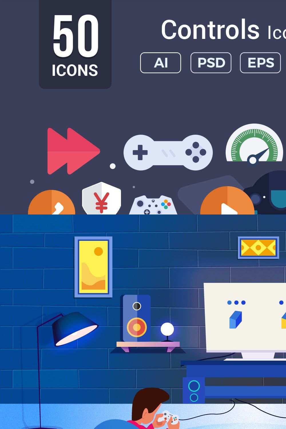 Gaming - Controls Vector Icons V2 pinterest preview image.