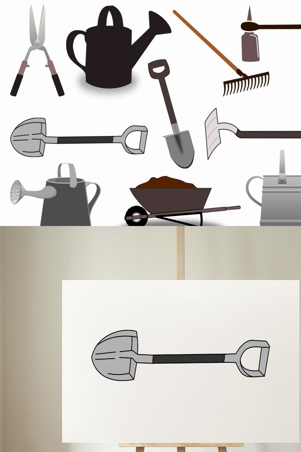 Garden Tools Clipart and Vector pinterest preview image.