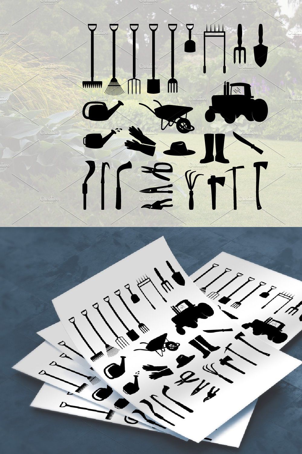 Gardening Equipment Tools Silhouette pinterest preview image.