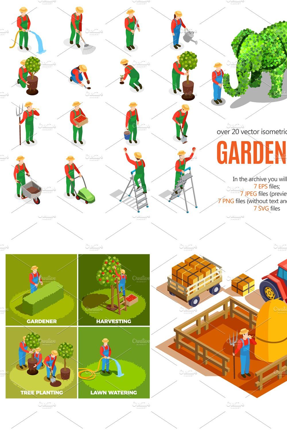 Gardening Isometric Set pinterest preview image.