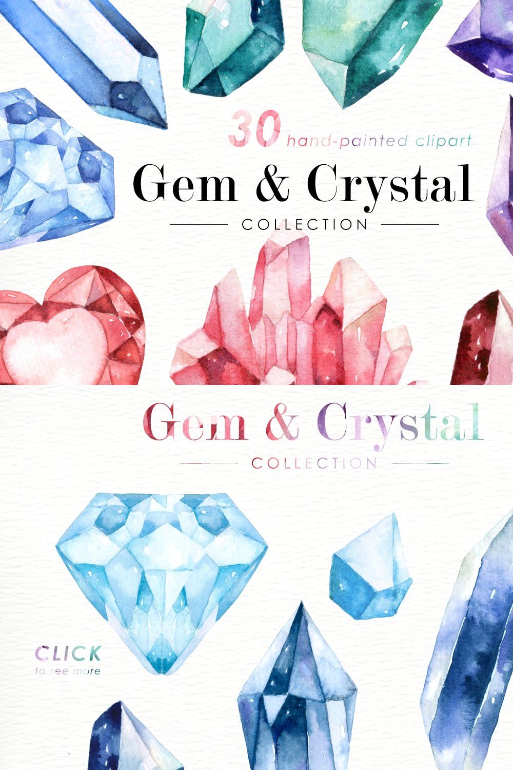 Gem & Crystal Watercolor Collection pinterest preview image.