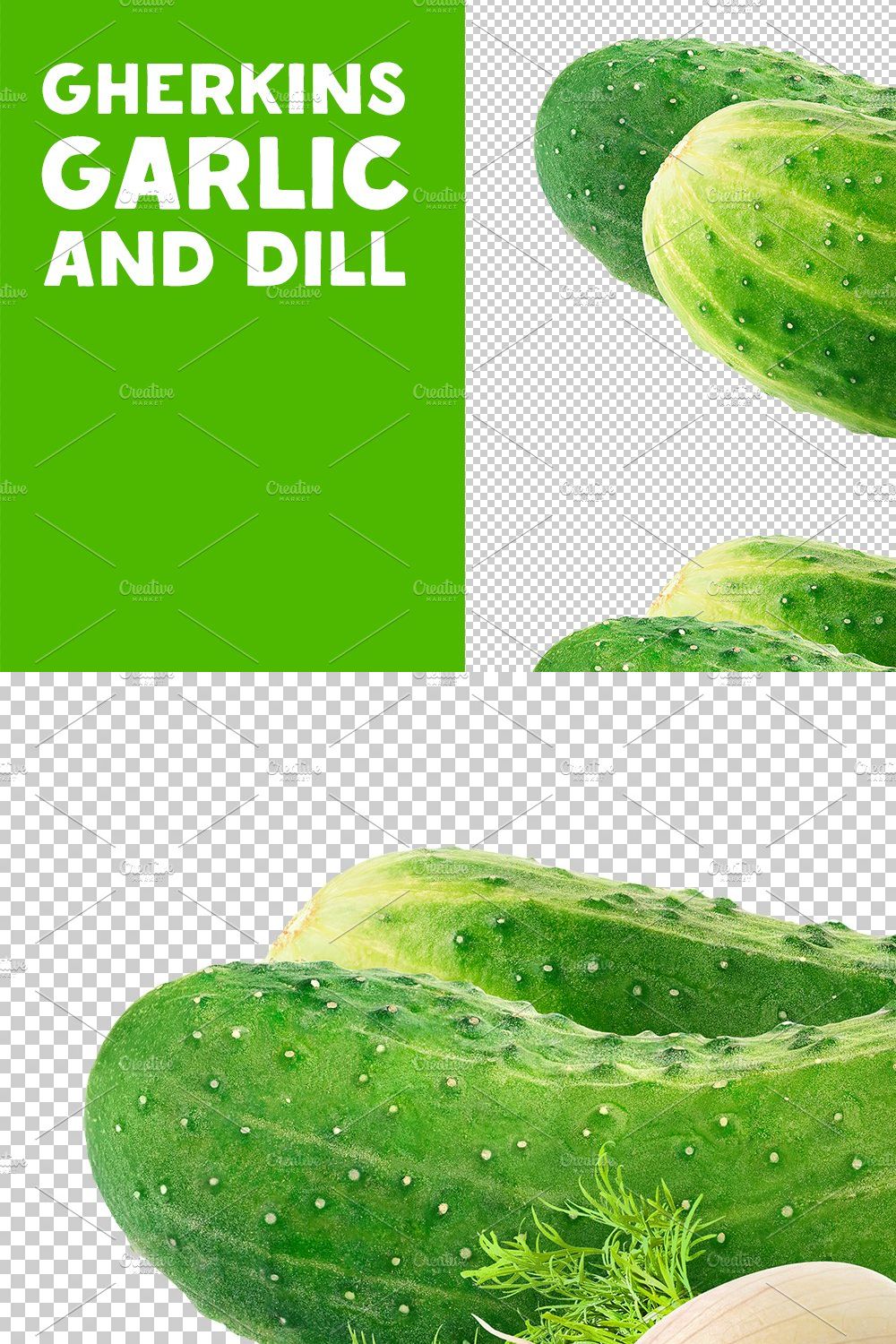 Gherkins, garlic and dill pinterest preview image.