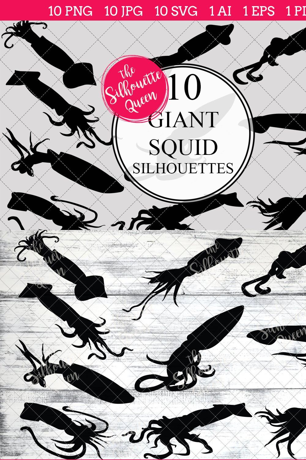 Giant Squid Silhouette Clipart pinterest preview image.