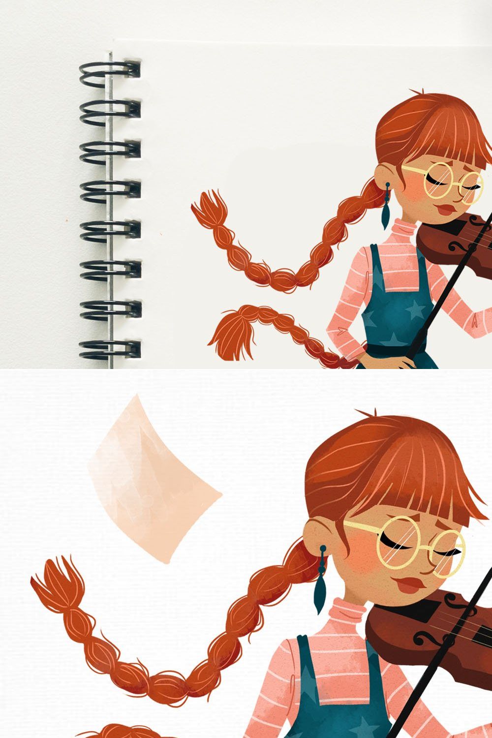 Girl with a violin character design pinterest preview image.