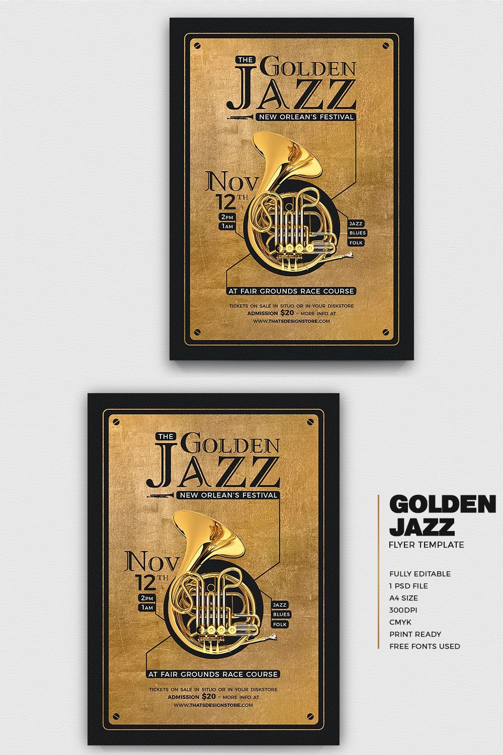 Golden Jazz Flyer Template V4 pinterest preview image.