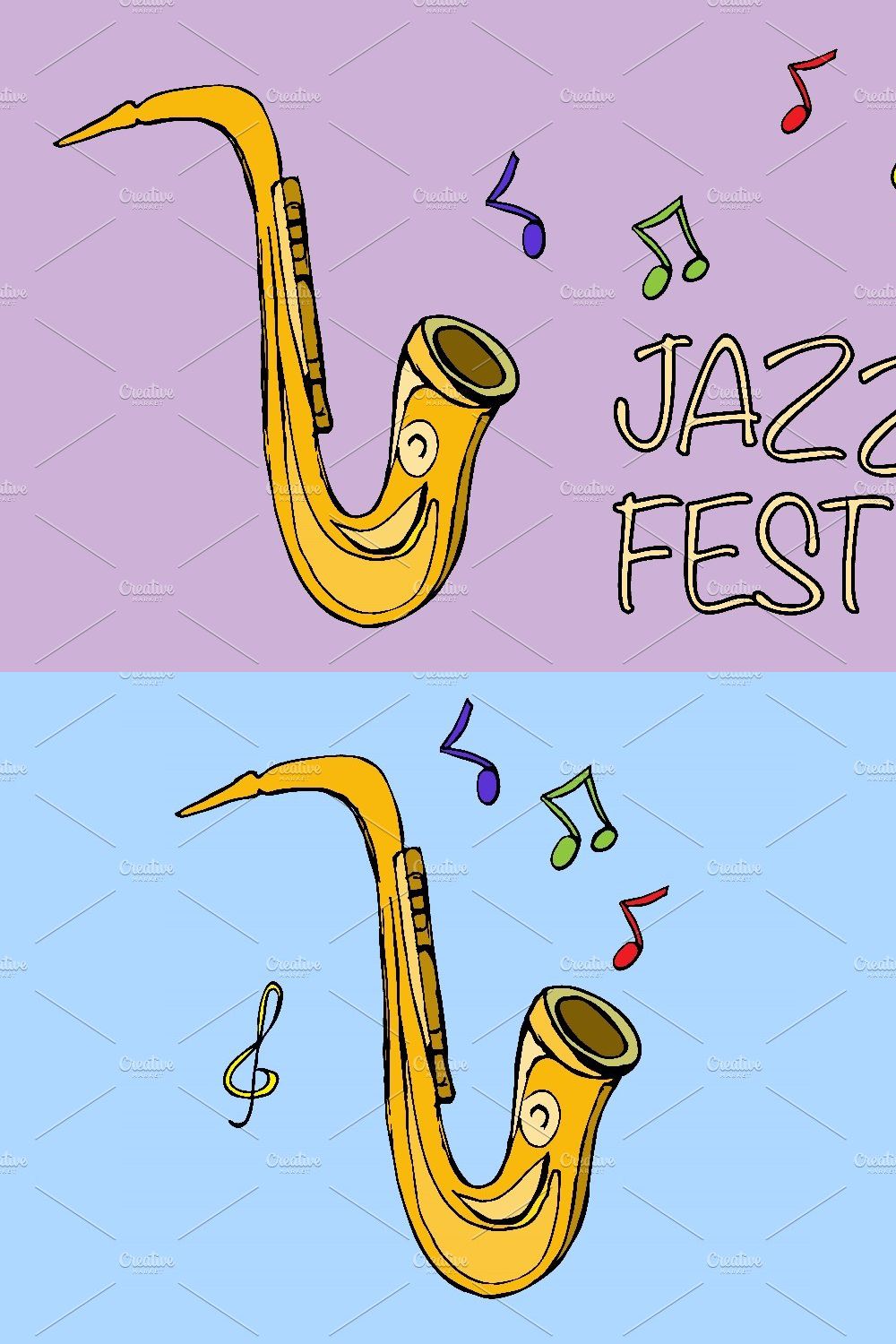 Golden saxophone hand drawn pinterest preview image.