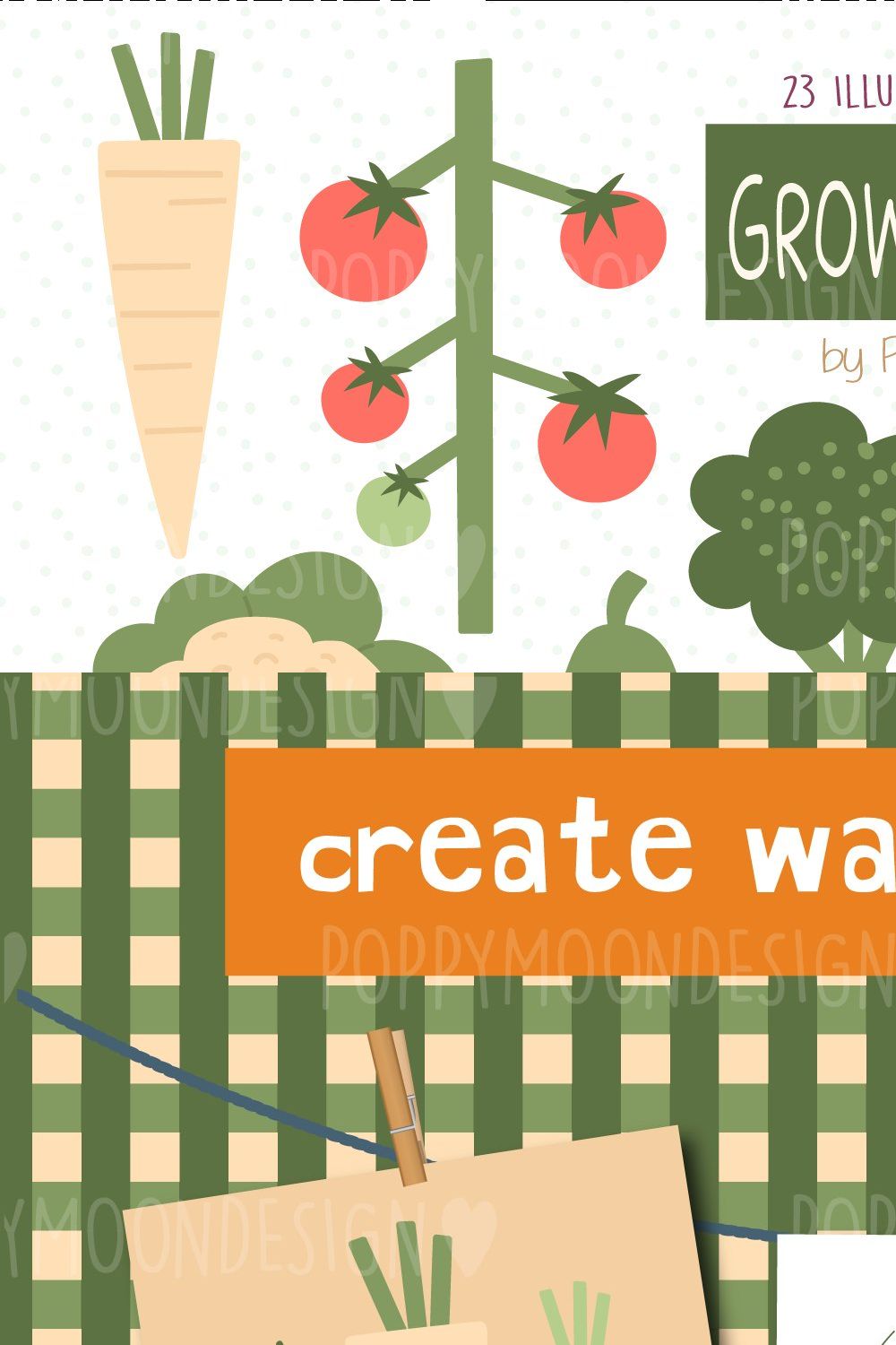 Grow Your Own clipart and paper set pinterest preview image.