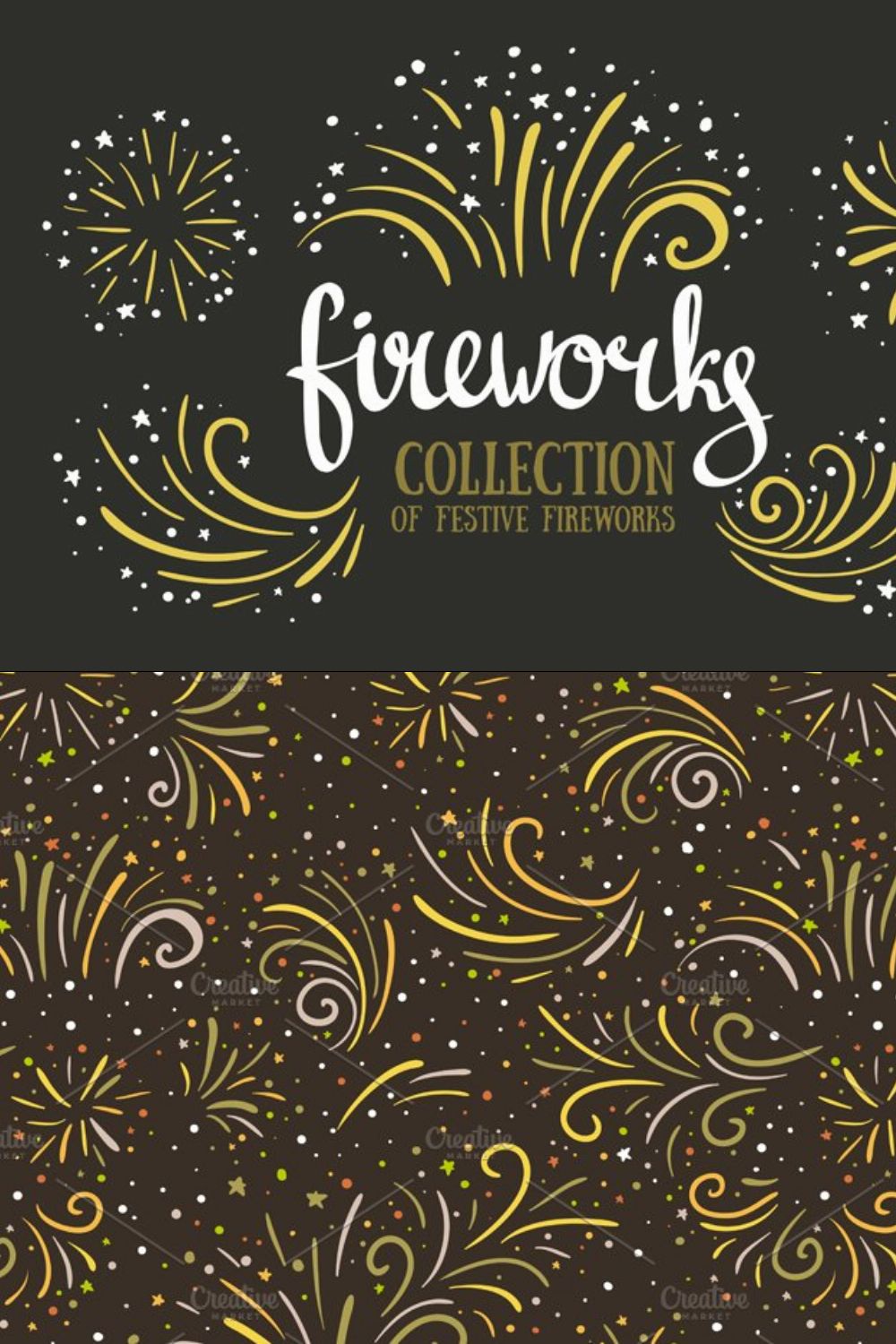 Hand drawn vector festive fireworks pinterest preview image.