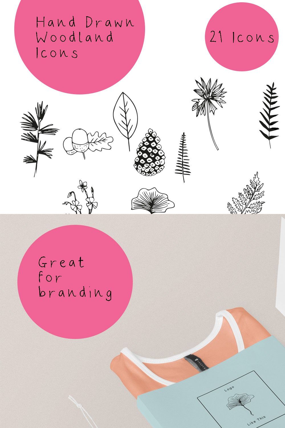 Hand Drawn Woodland Icons pinterest preview image.