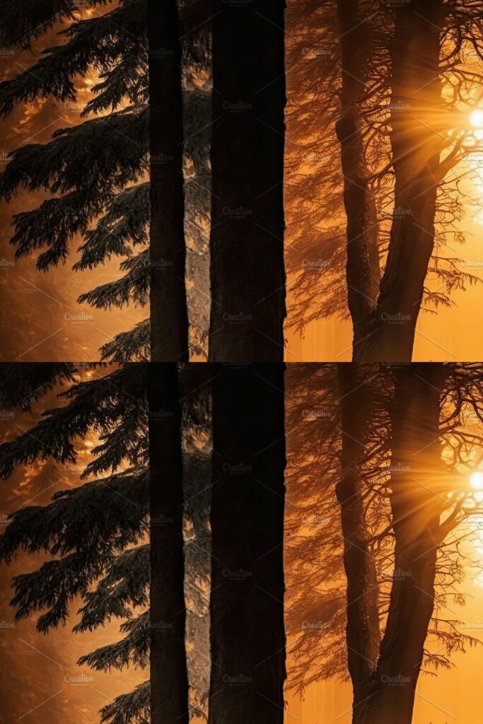 Hiking concept. Couple going walk among the forest in sunny rays, back