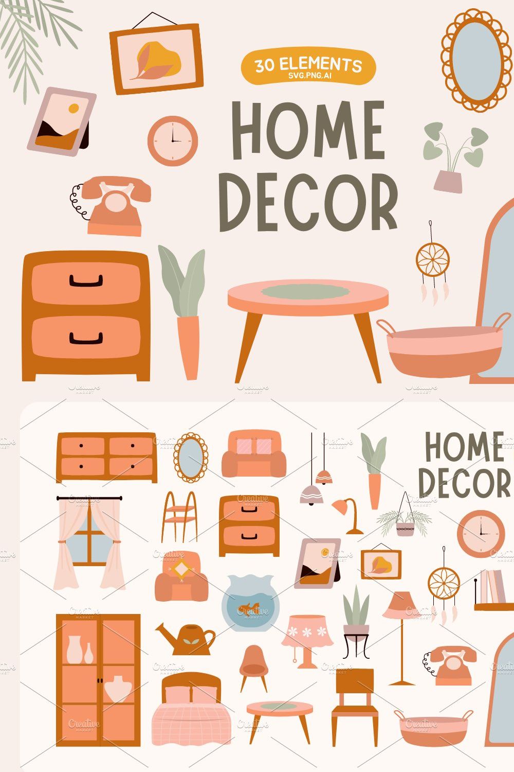 Home Decor Illustration pinterest preview image.