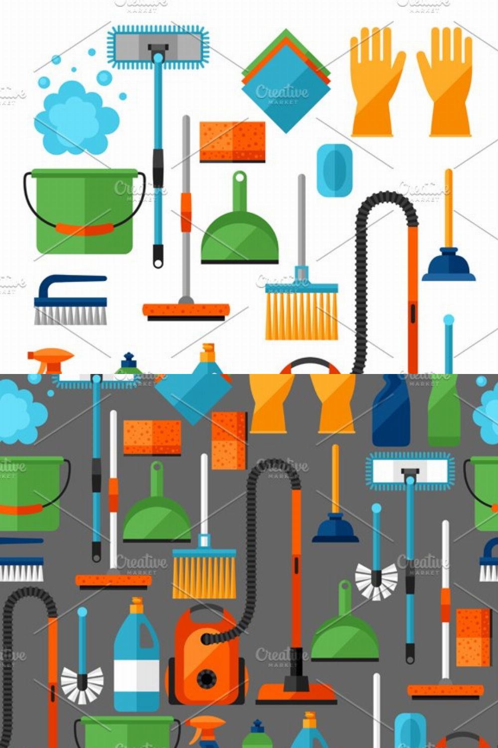 Housekeeping cleaning icons set. pinterest preview image.
