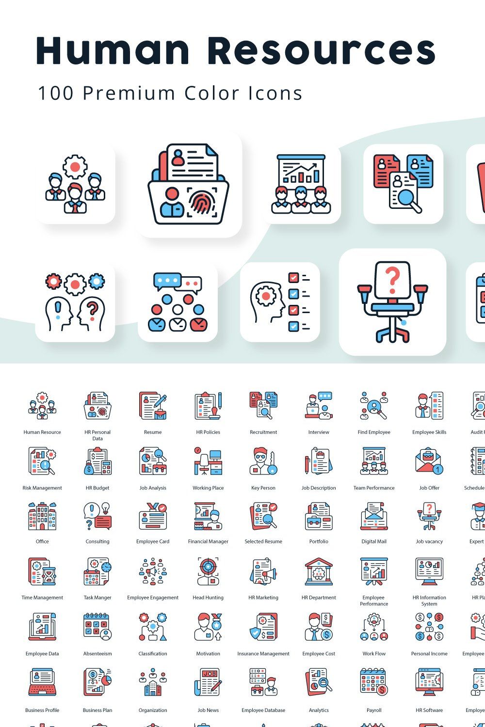 Human Resources Minimal Color Icons pinterest preview image.