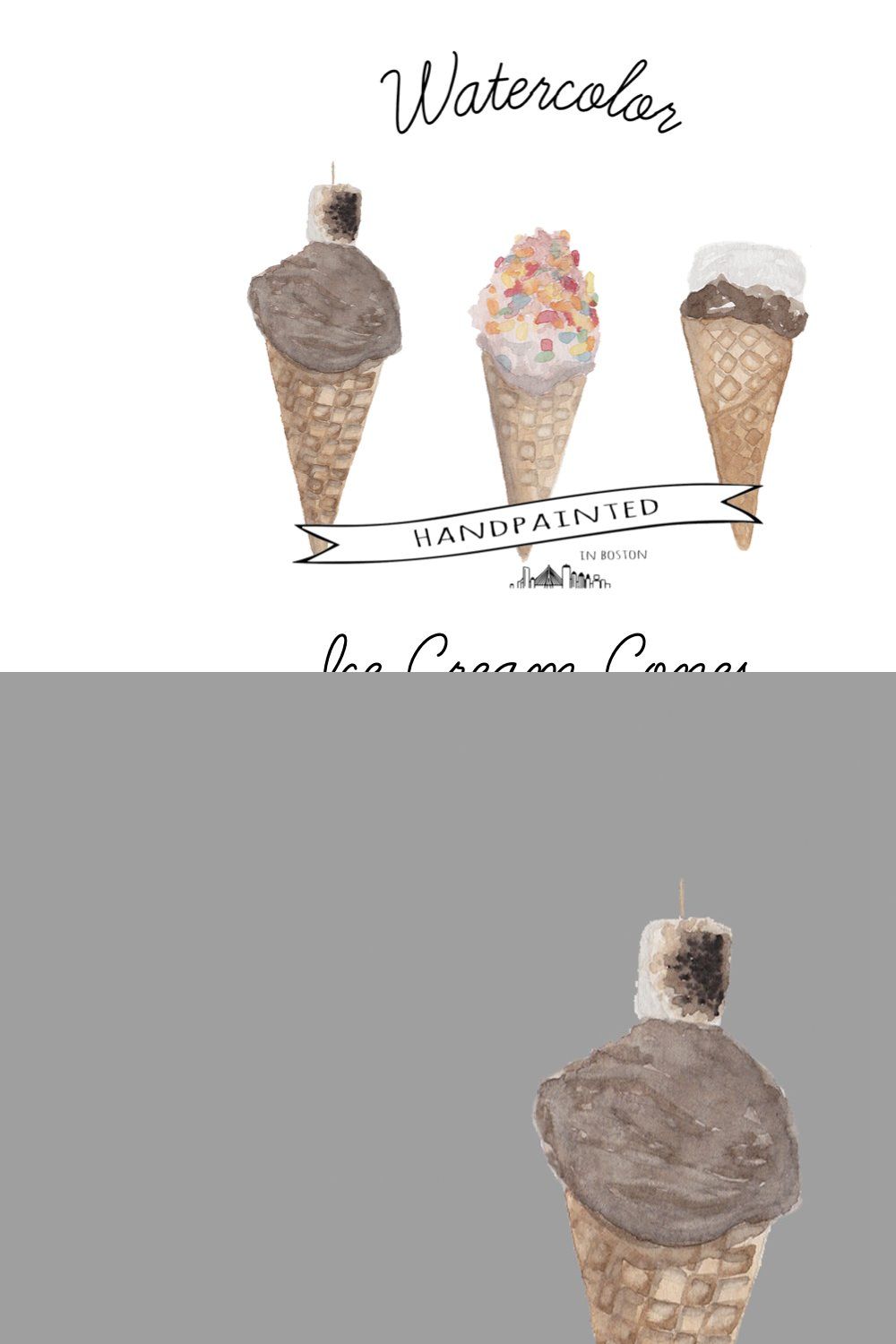 Ice Cream Cone Watercolor Clipart pinterest preview image.
