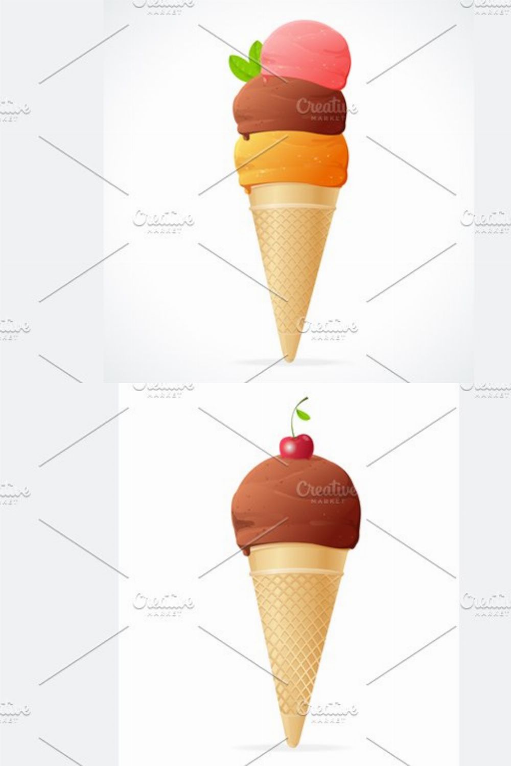 Ice Cream, Cones. Vector pinterest preview image.