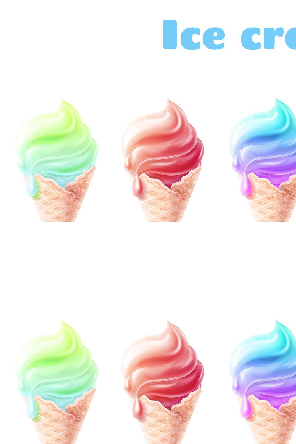 Ice cream set, realistic style pinterest preview image.