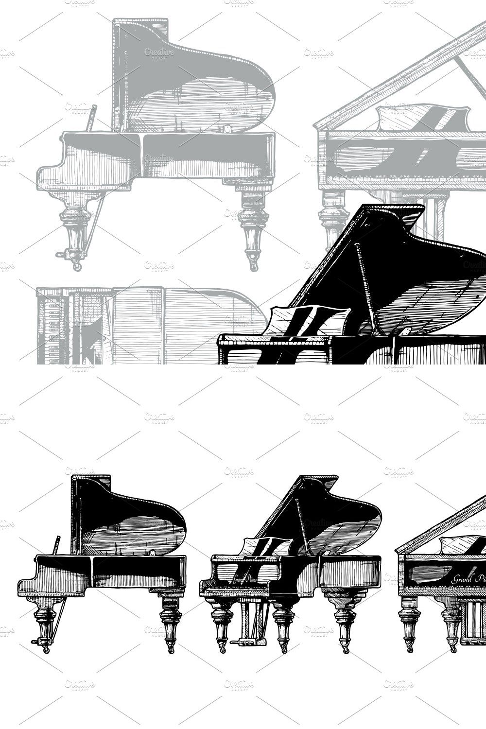 illustration of Grand Piano pinterest preview image.