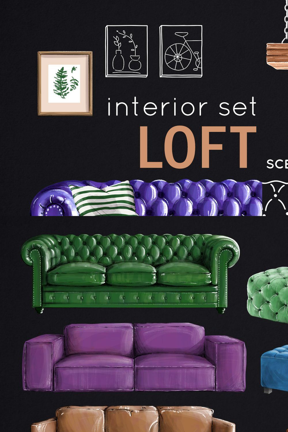 Interoir set. Loft. Scene creator pinterest preview image.