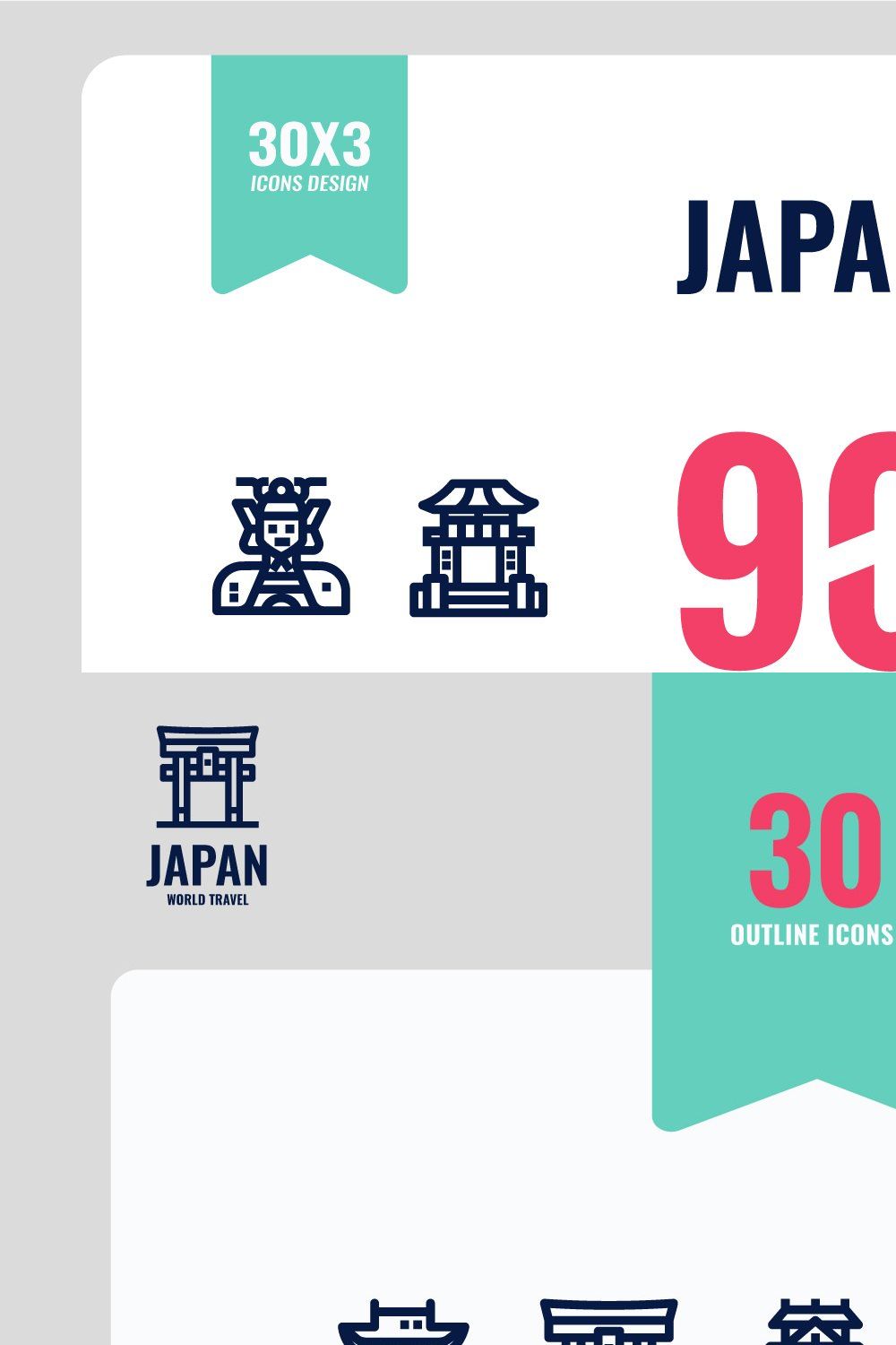 Japan 90 Icons pinterest preview image.