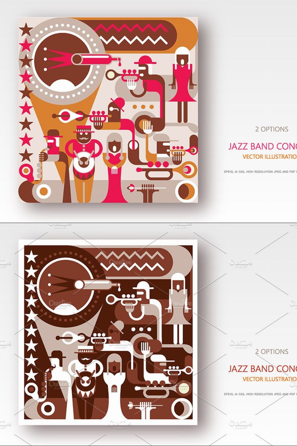 Jazz Band concert retro illustration pinterest preview image.