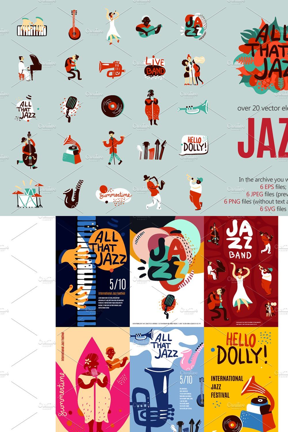 Jazz Icons Set pinterest preview image.