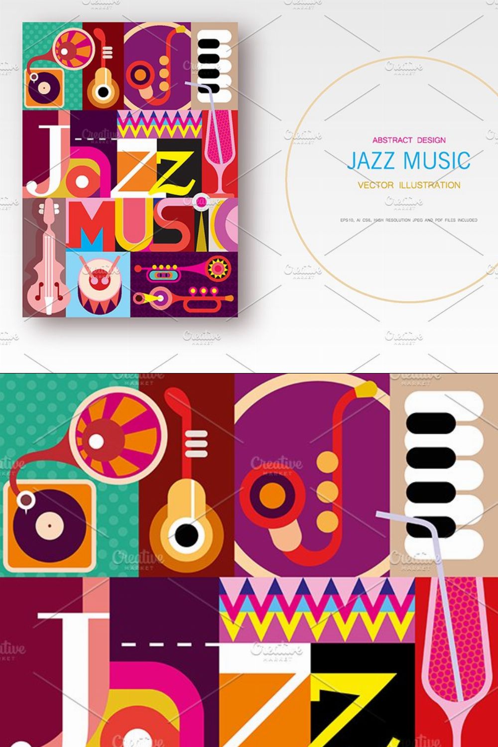 Jazz Music vector poster design pinterest preview image.