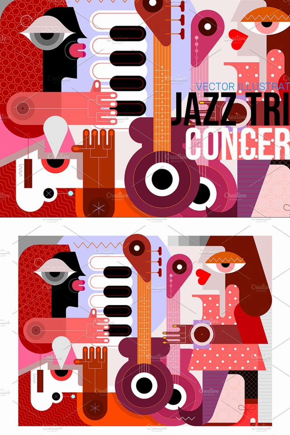 Jazz Trio Concert vector artwork pinterest preview image.