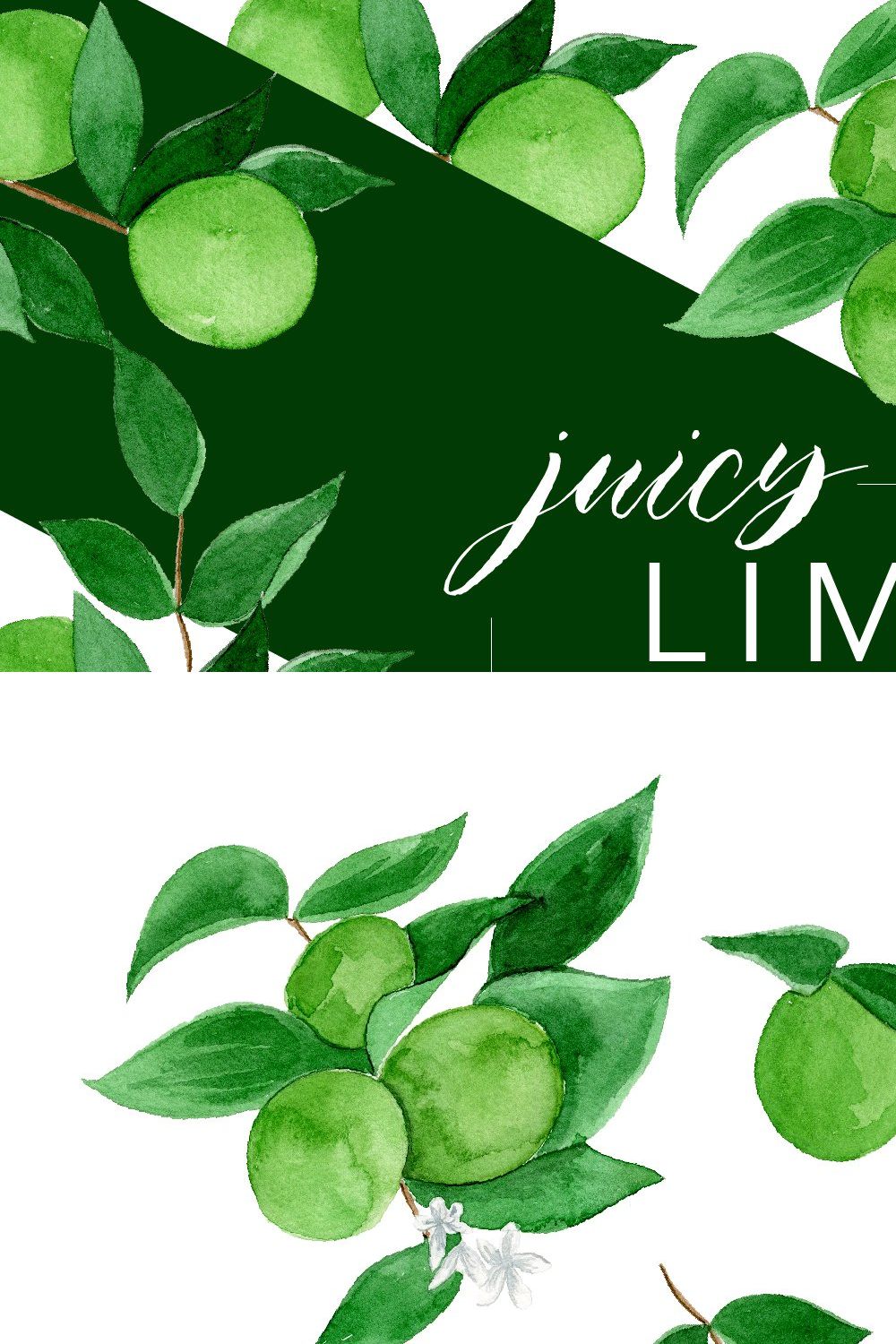 Juicy Watercolor Lime Set pinterest preview image.
