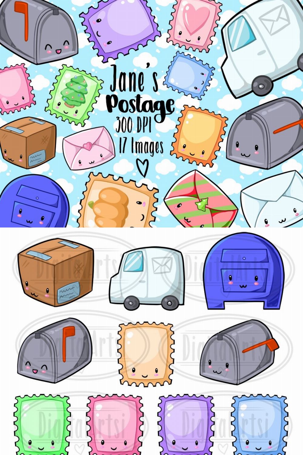 Kawaii Postage Clipart pinterest preview image.